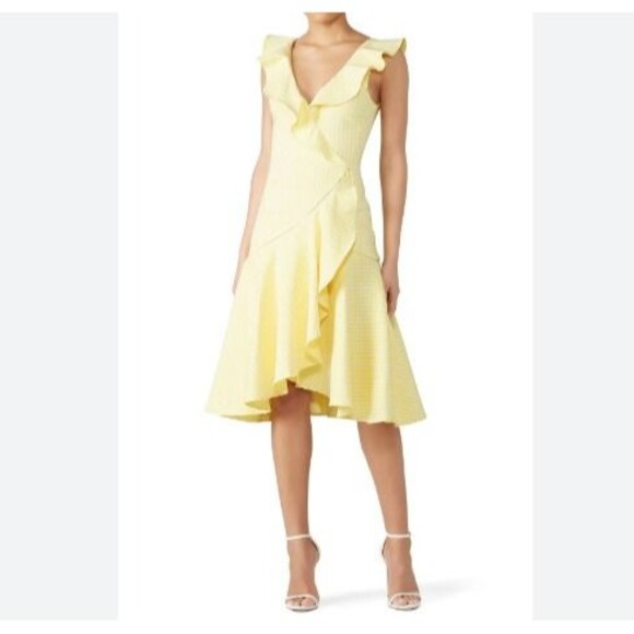 Jonathan Simkhai Yellow Gingham Ruffle Dress - Size 4 Small - Picture 1 of 10